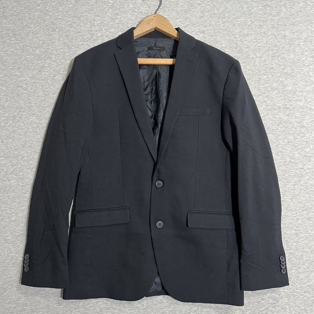 New Look UK Blazer Mens 38R Navy Blue Stretch Sport Jacket Slim Fit Modern‎